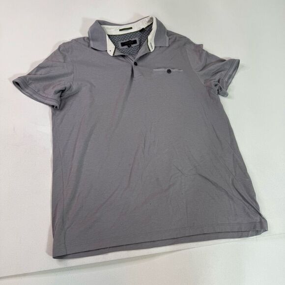Ted Baker Polo Shirt Mens Medium Ted 3 Gray Birdseye Stripe Collar Pullover - Picture 1 of 8